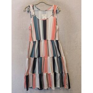 NEW Disamer‎ Tiered Dress Women's M Multicolor Striped Checkered Sleeveless